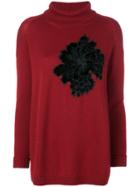 D.exterior Floral Appliqué Roll Neck Sweater - Red
