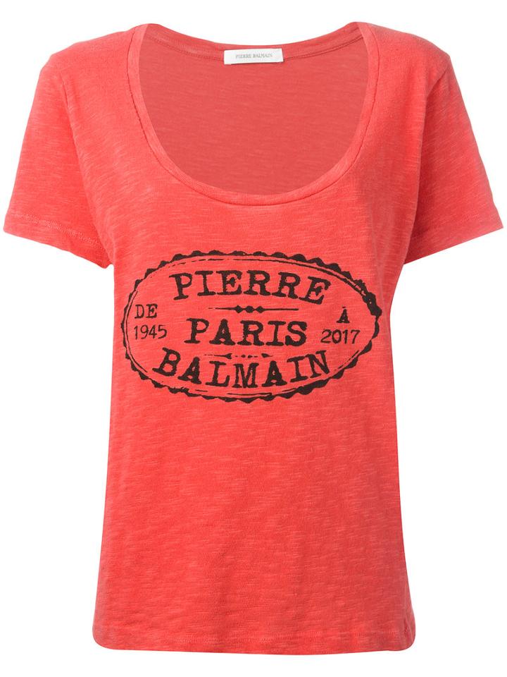 Pierre Balmain Logo Print T-shirt, Women's, Size: 36, Red, Cotton