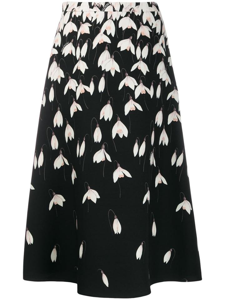 Valentino Snowdrop Print Crêpe Couture Skirt - Black