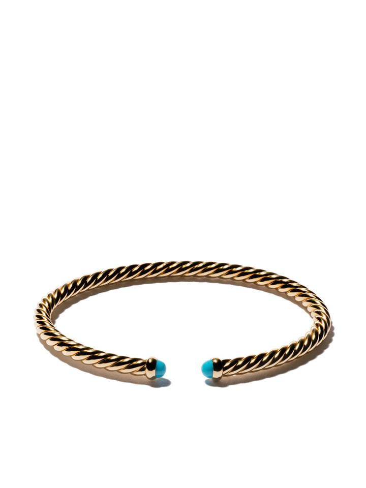 David Yurman 18kt Yellow Gold Cable Spira Turquoise Cuff Bracelet -