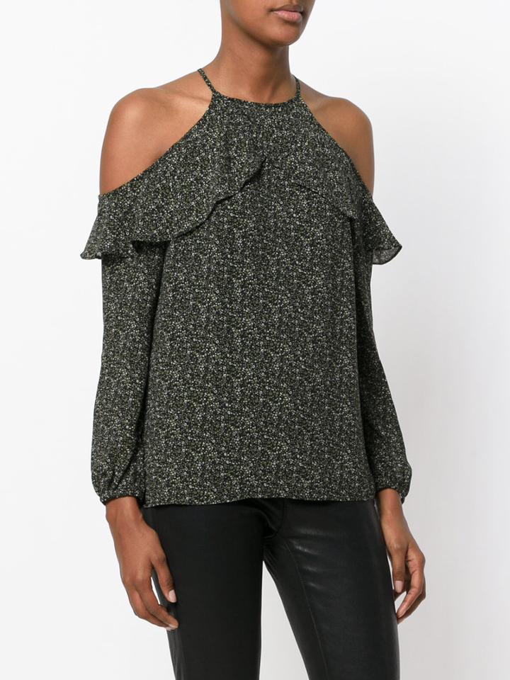 Michael Michael Kors - Floral Ruffled Peekaboo Top - Women - Polyester - Xs, Black, Polyester