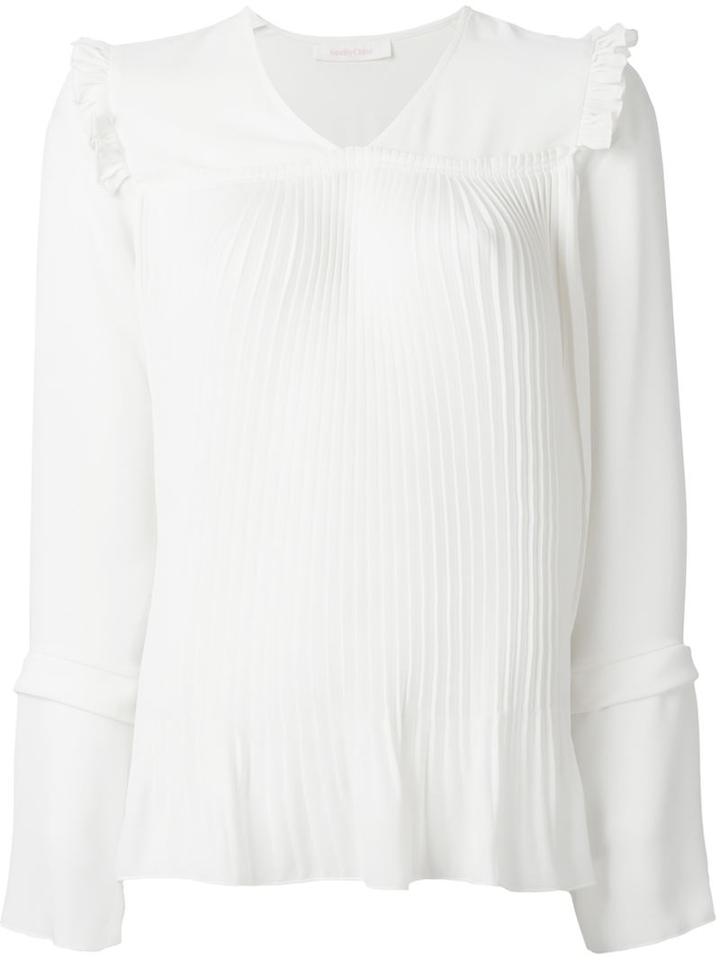 See By Chloé Pleated Blouse, Women's, Size: 40, Nude/neutrals, Polyester