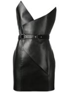 Saint Laurent Belted Mini Dress, Women's, Size: 36, Black, Lamb Skin/polyester