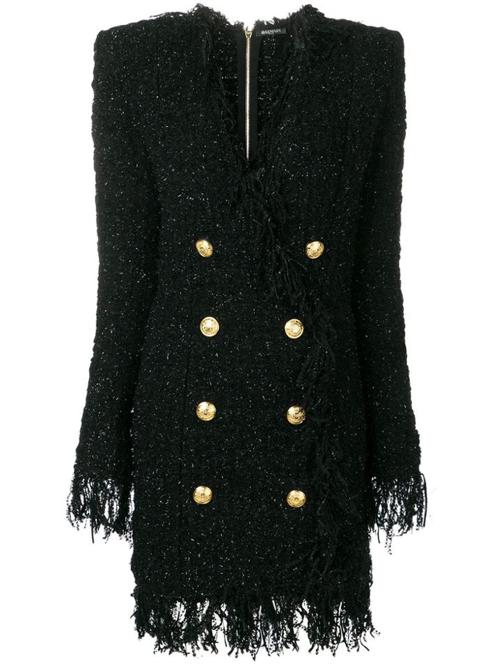 Balmain Double-breasted Fringed Dress - Black