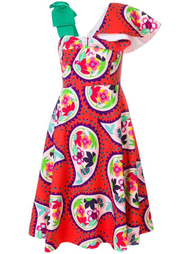 Delpozo Paisley Print Bodice Dress - Red
