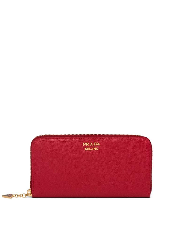 Prada Saffiano Logo Continental Wallet - Red