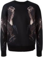 Neil Barrett Bird Print Sweatshirt, Men's, Size: Large, Black, Polyester/polyurethane/viscose