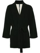 The Elder Statesman Short Ray Intarsia Belted Robe - Black
