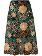Red Valentino Floral Embroidery Midi Skirt - Black