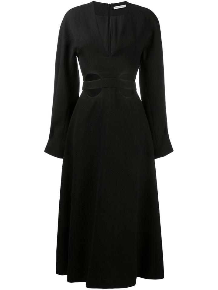 Emilia Wickstead Cut-out Flared Dress, Women's, Size: 6, Black, Silk/polyamide/polyester