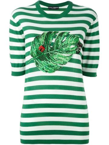 Dolce & Gabbana Banana Leaf Patch Knit Top, Women's, Size: 38, Green, Silk/nylon/polyester/glass