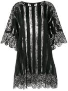 Amen Sheer Striped And Lace Trimmed Oversized Top - Black