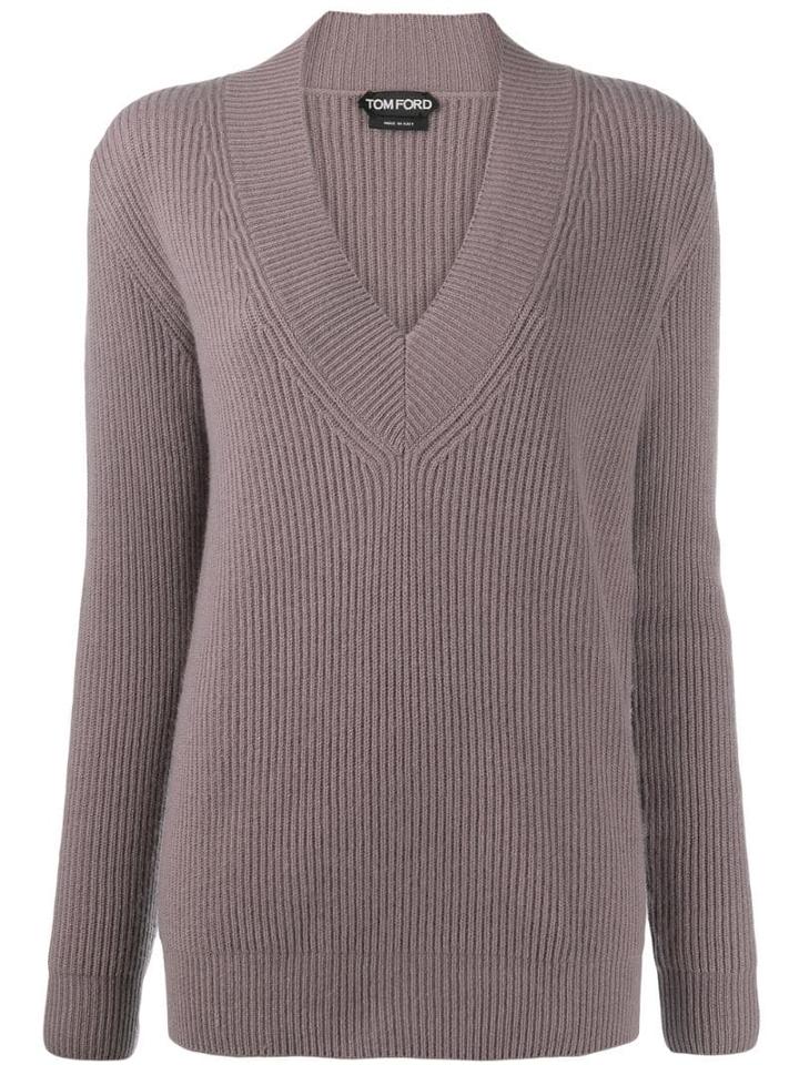 Tom Ford Ribbed V-neck Jmper - Purple
