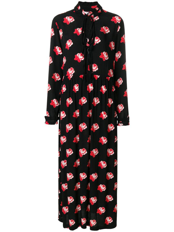 Ganni Rose Print Maxi Dress - Black