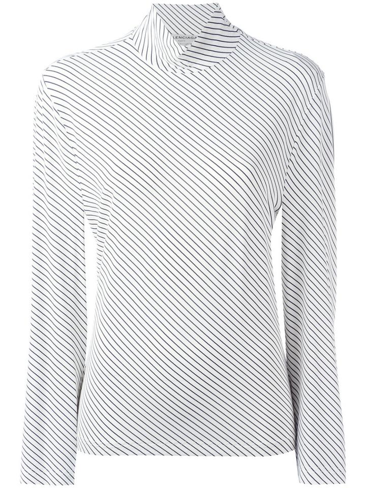 Balenciaga Roll Neck Striped Top, Women's, Size: 40, White, Spandex/elastane/viscose