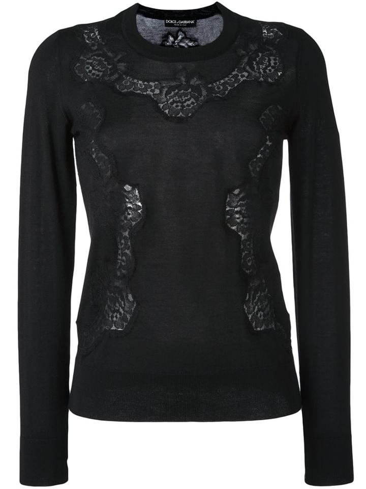 Dolce & Gabbana Lace Insert Jumper, Women's, Size: 42, Black, Silk/cotton/polyamide/cashmere