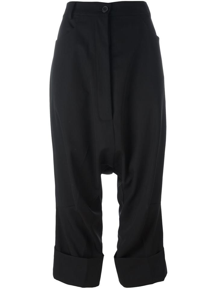 Rundholz Drop-crotch Cropped Trousers, Women's, Size: Large, Black, Virgin Wool