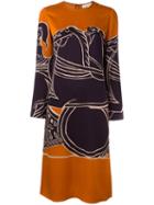 Tory Burch 'horses' Print Longsleeved Dress, Women's, Size: 8, Yellow/orange, Polyester/triacetate