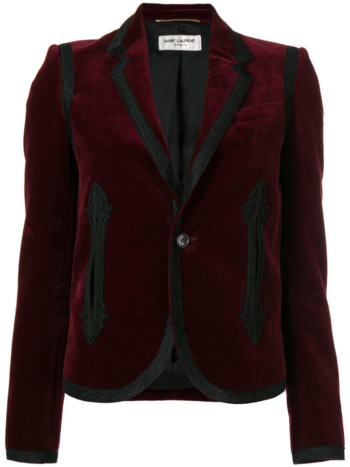 Saint Laurent Boxy Embroidered Velvet Blazer