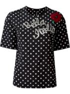 Dolce & Gabbana Embellished Polka Dot Top, Women's, Size: 44, Black, Silk/polyester/spandex/elastane