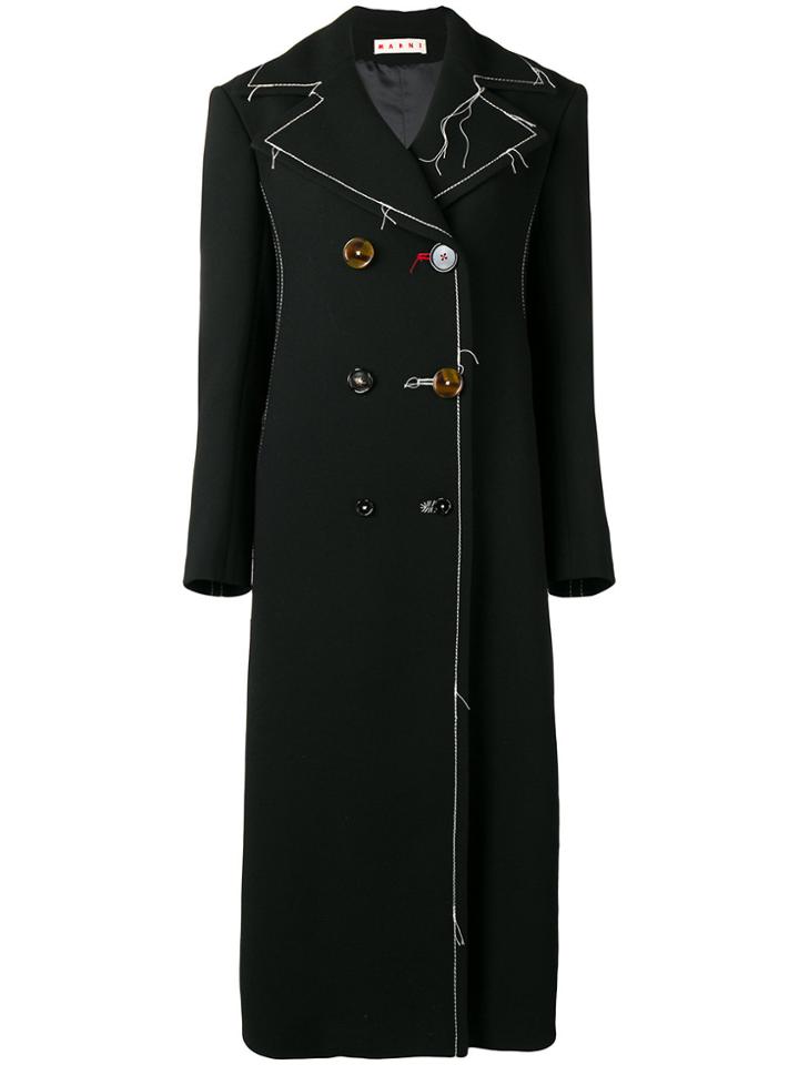 Marni Long Contrast Stitching Peacoat - Black
