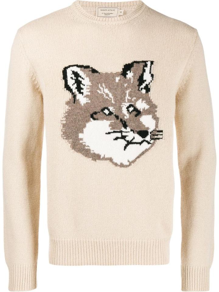 Maison Kitsuné Fox Head Jacquard Jumper - Neutrals