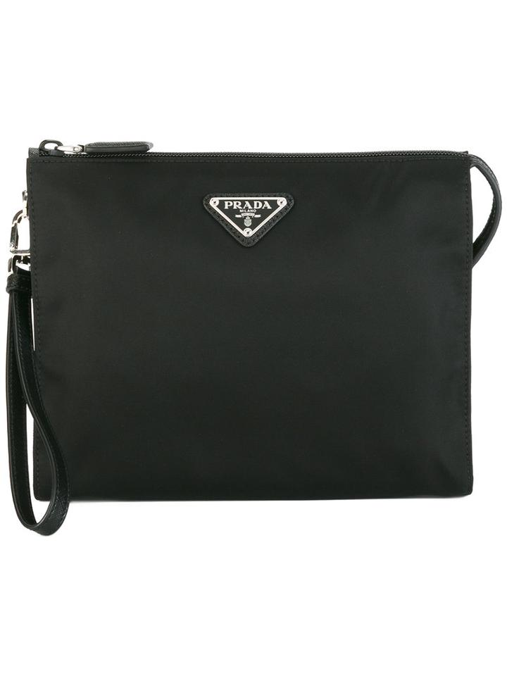 Prada - Brand Embellished Clutch Bag - Men - Nylon - One Size, Black, Nylon