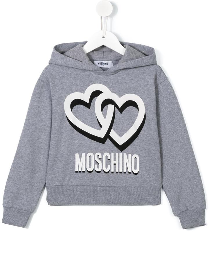 Moschino Kids Double Heart Print Hoodie, Girl's, Size: 10 Yrs, Grey