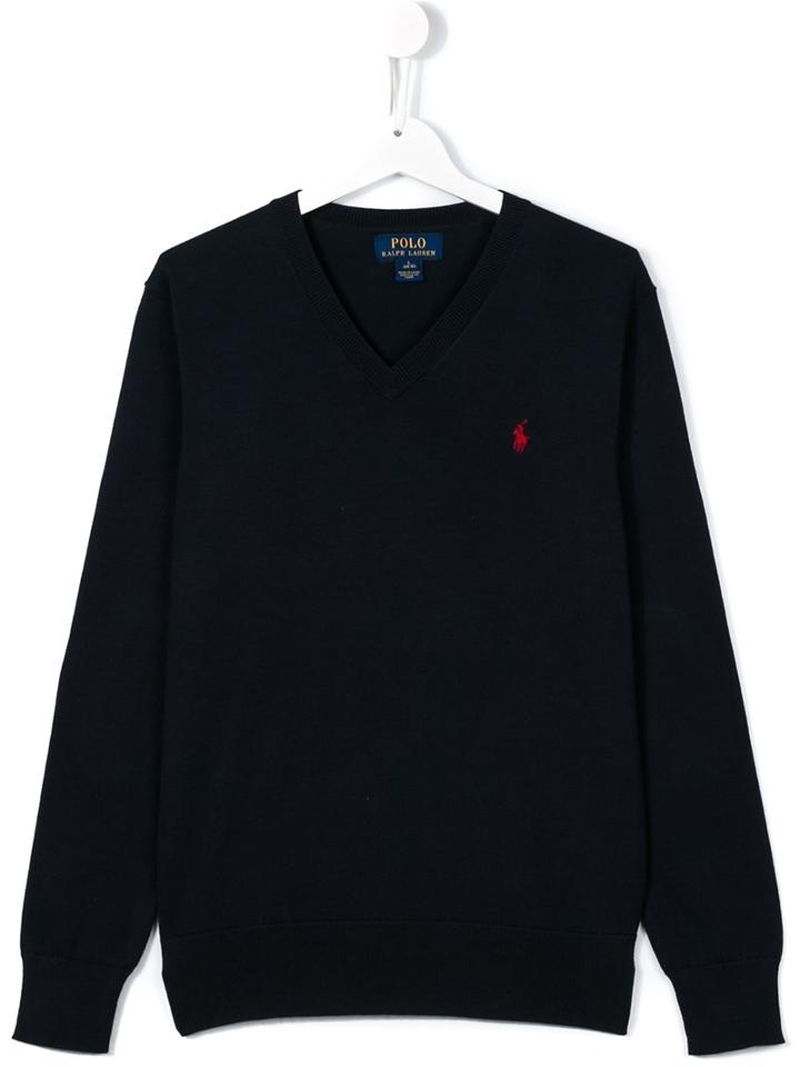 Ralph Lauren Kids - V-neck Jumper - Kids - Cotton - 14 Yrs, Boy's, Blue