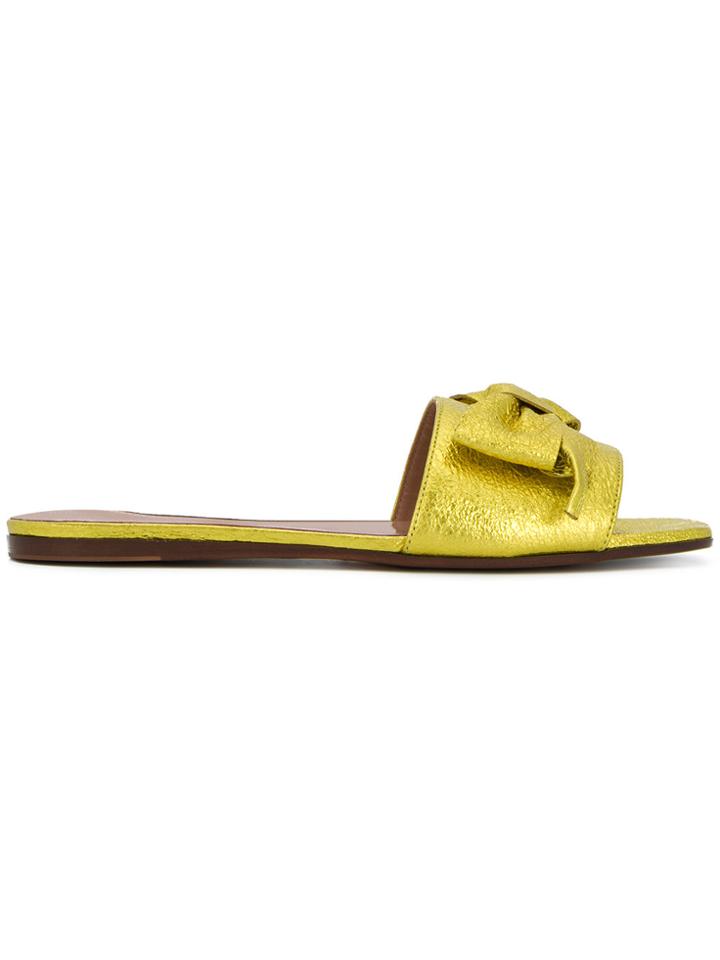 L'autre Chose Crackle Effect Slide Sandals - Yellow & Orange