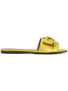 L'autre Chose Crackle Effect Slide Sandals - Yellow & Orange