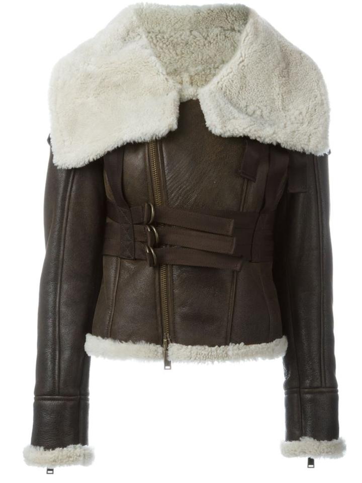 Dsquared2 Shearling Collar Zipped Jacket, Women's, Size: 40, Brown, Lamb Skin/lama Fur