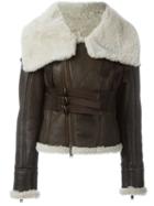Dsquared2 Shearling Collar Zipped Jacket, Women's, Size: 40, Brown, Lamb Skin/lama Fur
