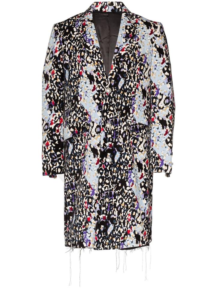 Sulvam Leopard Pattern Single Breasted Coat - Blue
