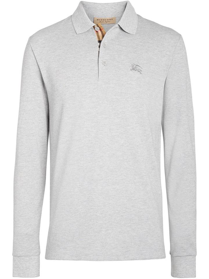 Burberry Long-sleeve Cotton Piqué Polo Shirt - Grey