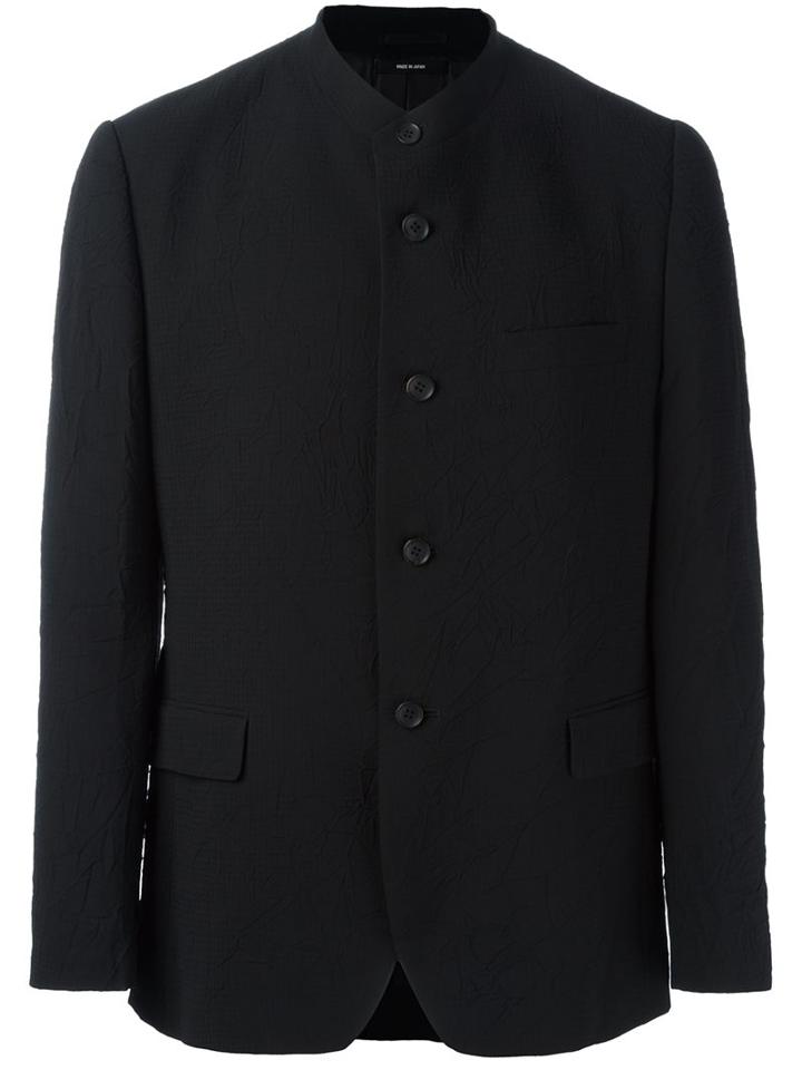 Issey Miyake Men Band Collar Textured Blazer, Size: 3, Black, Cupro/wool