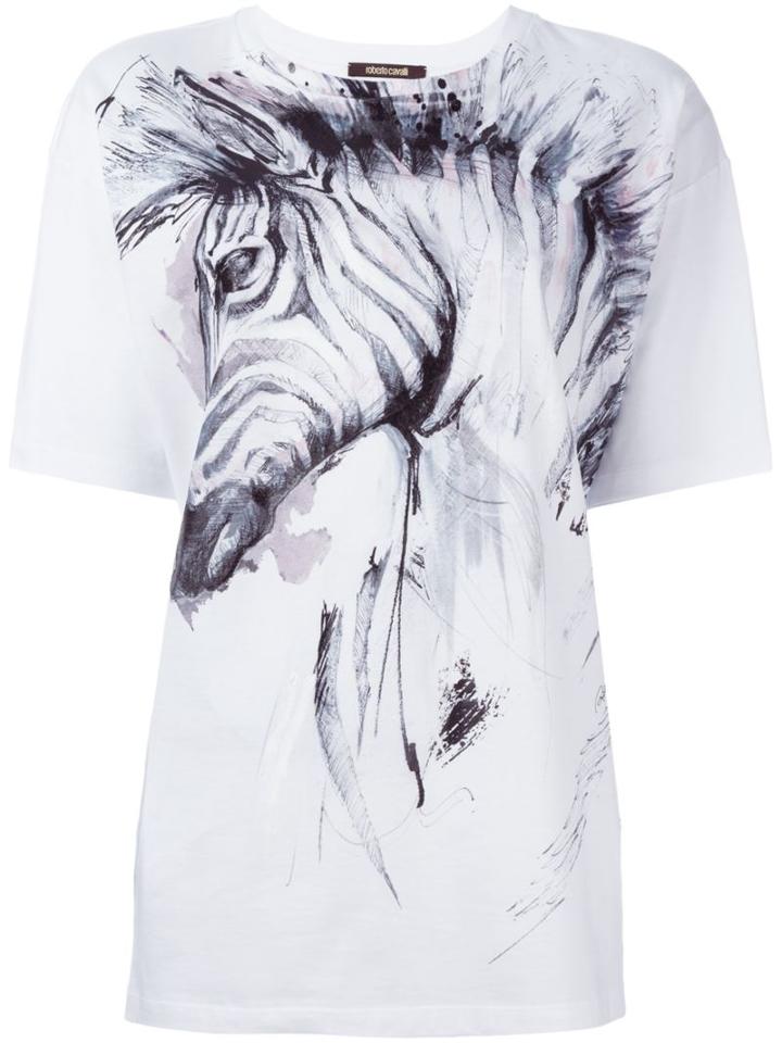 Roberto Cavalli Zebra Print T-shirt, Women's, Size: 40, White, Cotton