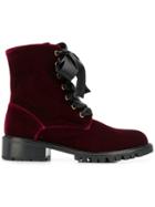 Via Roma 15 Velvet Lace-up Boots - Red