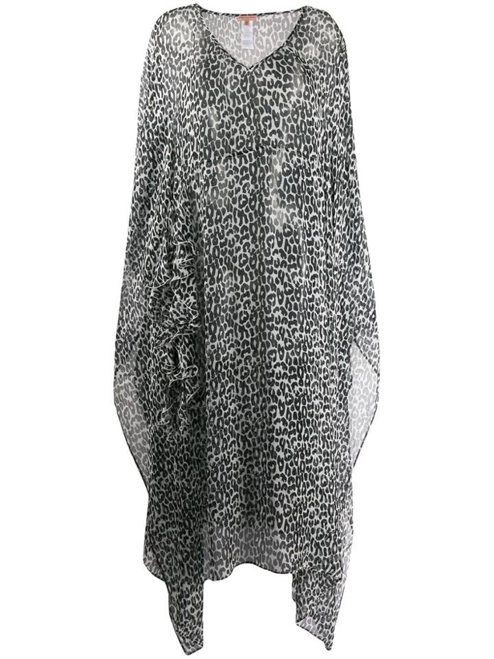 Ermanno Scervino Sheer Draped Leopard Print Dress - Black