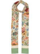 Burberry Floral And Monogram Print Silk Skinny Scarf - Green
