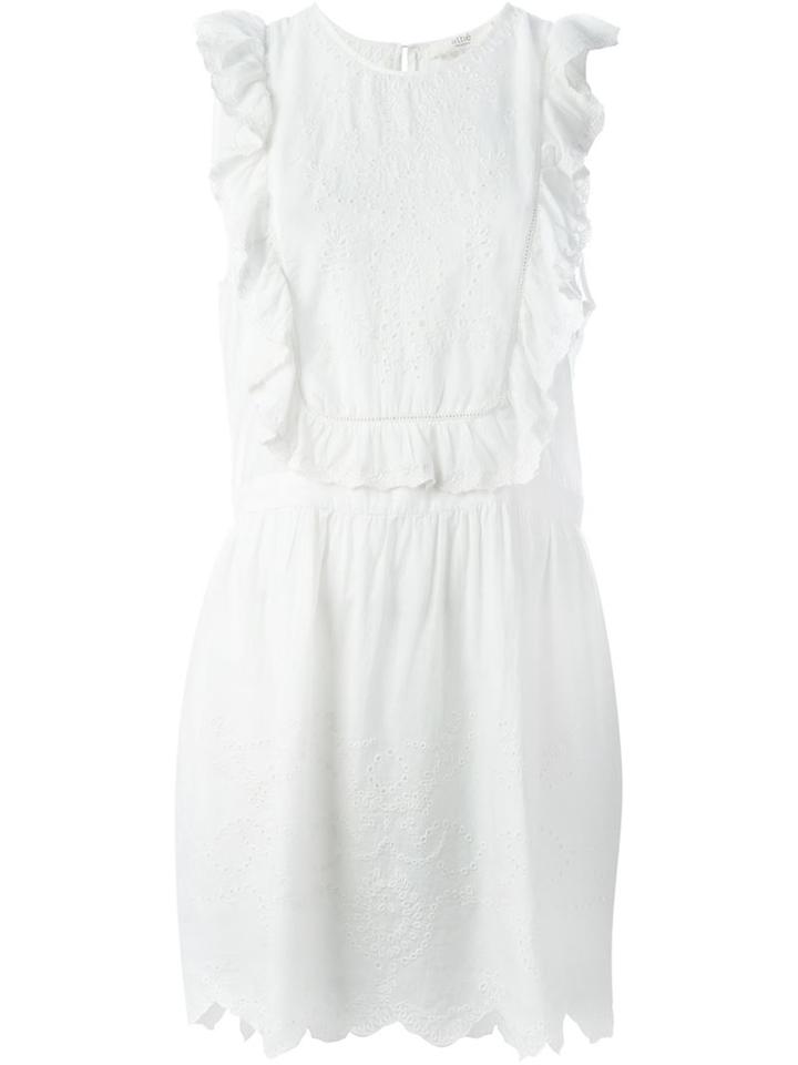 Vanessa Bruno Athé Frill Trim Embroidered Dress, Women's, Size: 40, White, Cotton/polyester