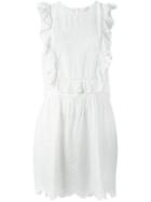 Vanessa Bruno Athé Frill Trim Embroidered Dress, Women's, Size: 40, White, Cotton/polyester