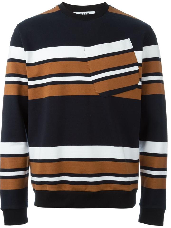Msgm Striped Sweatshirt, Men's, Size: S, Blue, Cotton