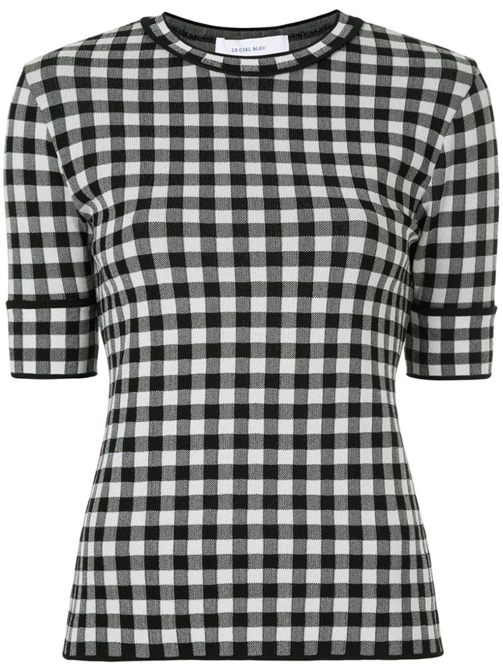 Le Ciel Bleu Gingham Half Sleeve Top - Black