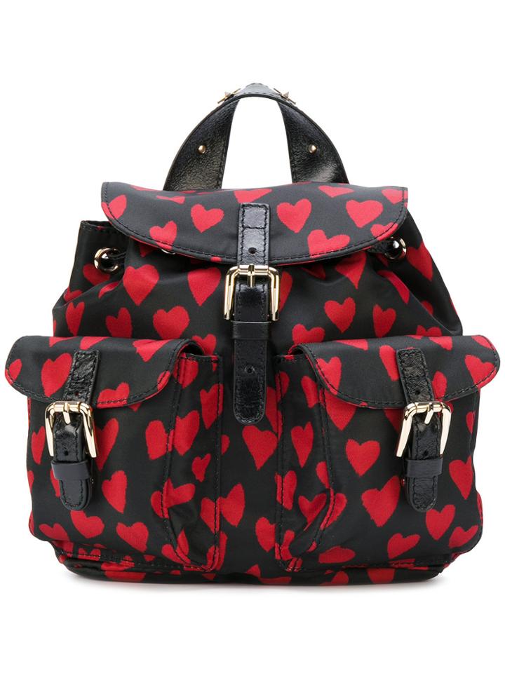 Red Valentino Hearts Print Backpack - Black