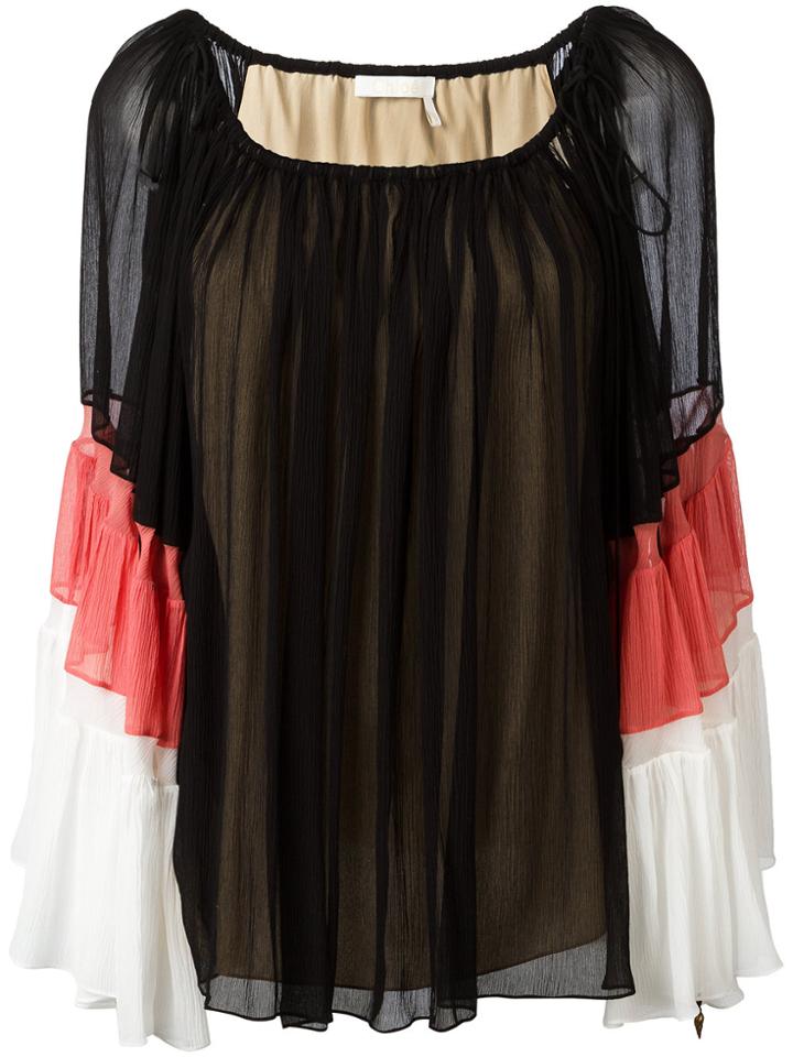 Chloé Tiered Colour Block Blouse - Multicolour