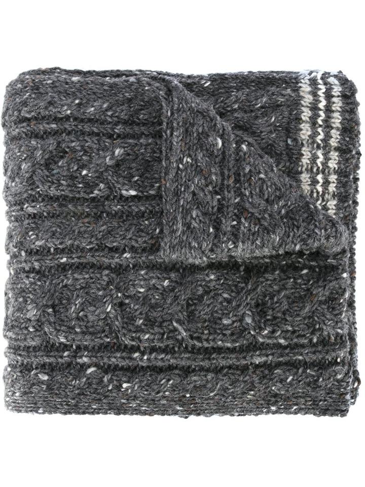 Thom Browne Cable Knit Scarf, Men's, Grey, Wool