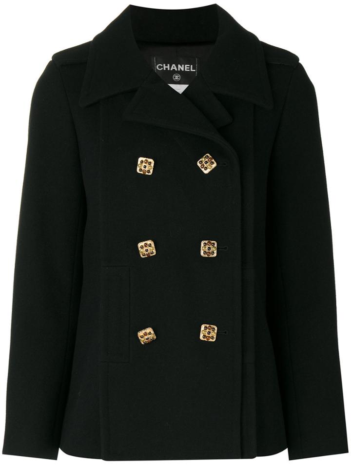 Chanel Vintage Embellished-button Peacoat - Black