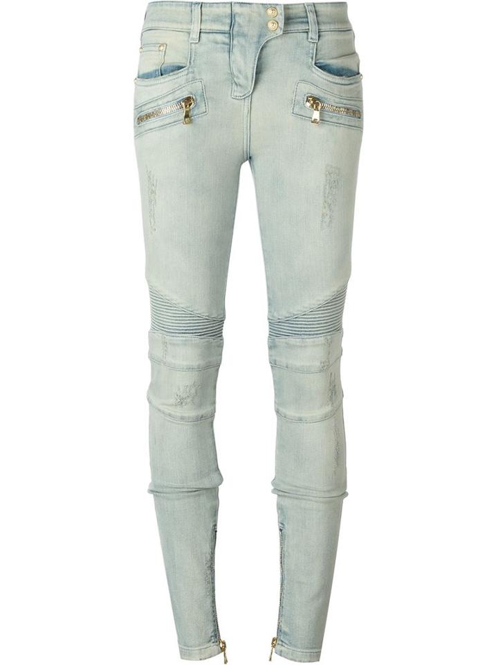 Balmain Skinny Biker Jeans, Women's, Size: 36, Blue, Cotton/spandex/elastane