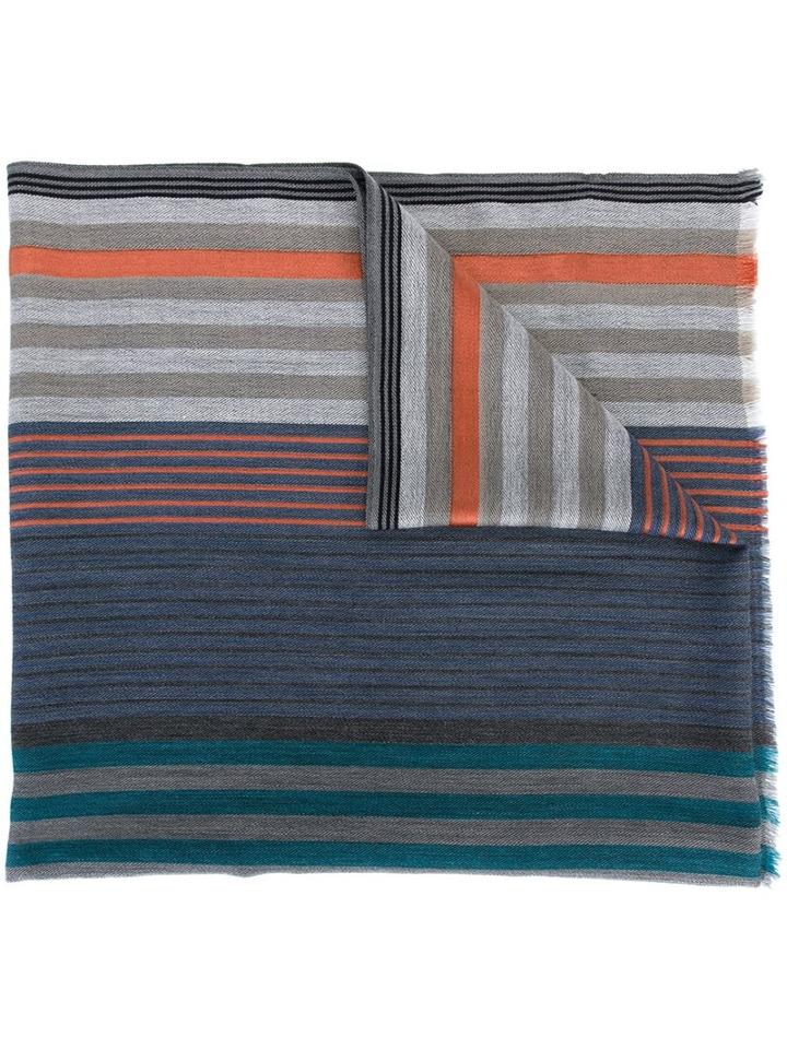 Paul Smith Striped Pattern Scarf, Men's, Grey, Silk/wool